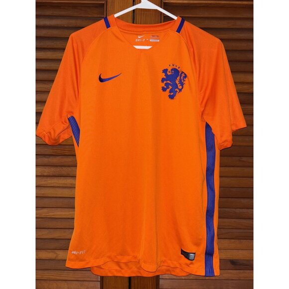 KNVB Netherlands Football Soccer Jersey Orange Nike Dri-Fit Men's Size Medium - Picture 1 of 6